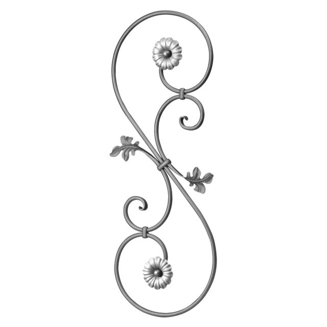 Iso taottu koriste kukilla. Maalaisromanttinen sisustus, kaidemateriaali, takorautainen